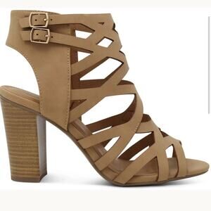 NEW Marco Women's Chic Tan Strappy Block Heel Ankle Sandals Size 7.5